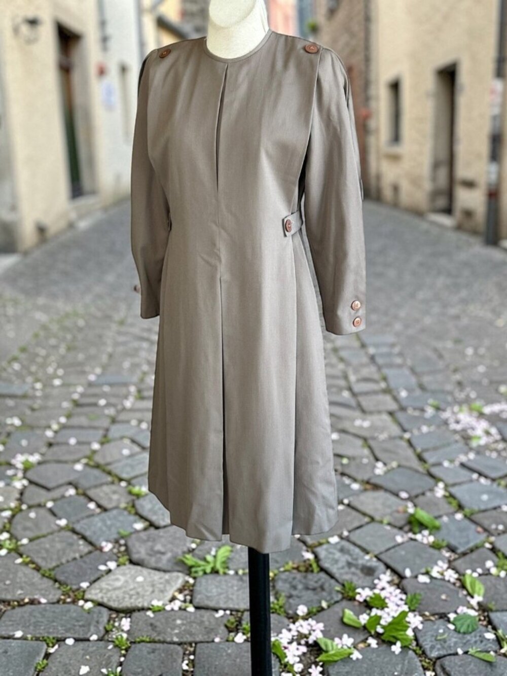 Richard Warren Dress Vintage 80s Taupe 100% Wool Military Inspired NWT Size 8